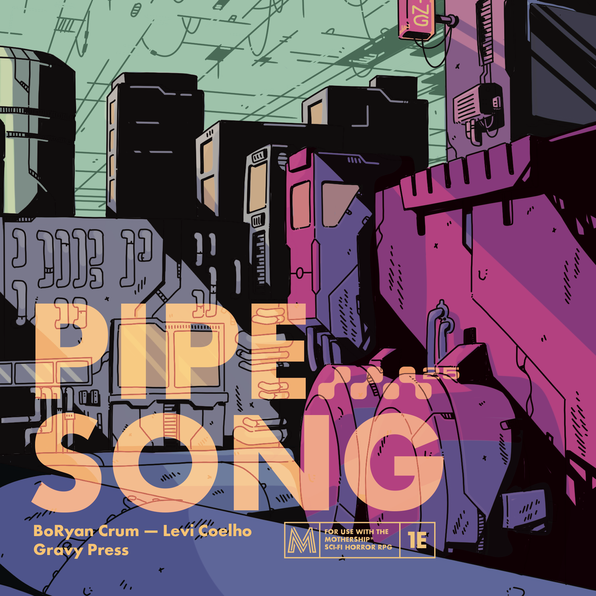 Pipesong cover image: an industrial sci fi housing block dominated by enormous pipes